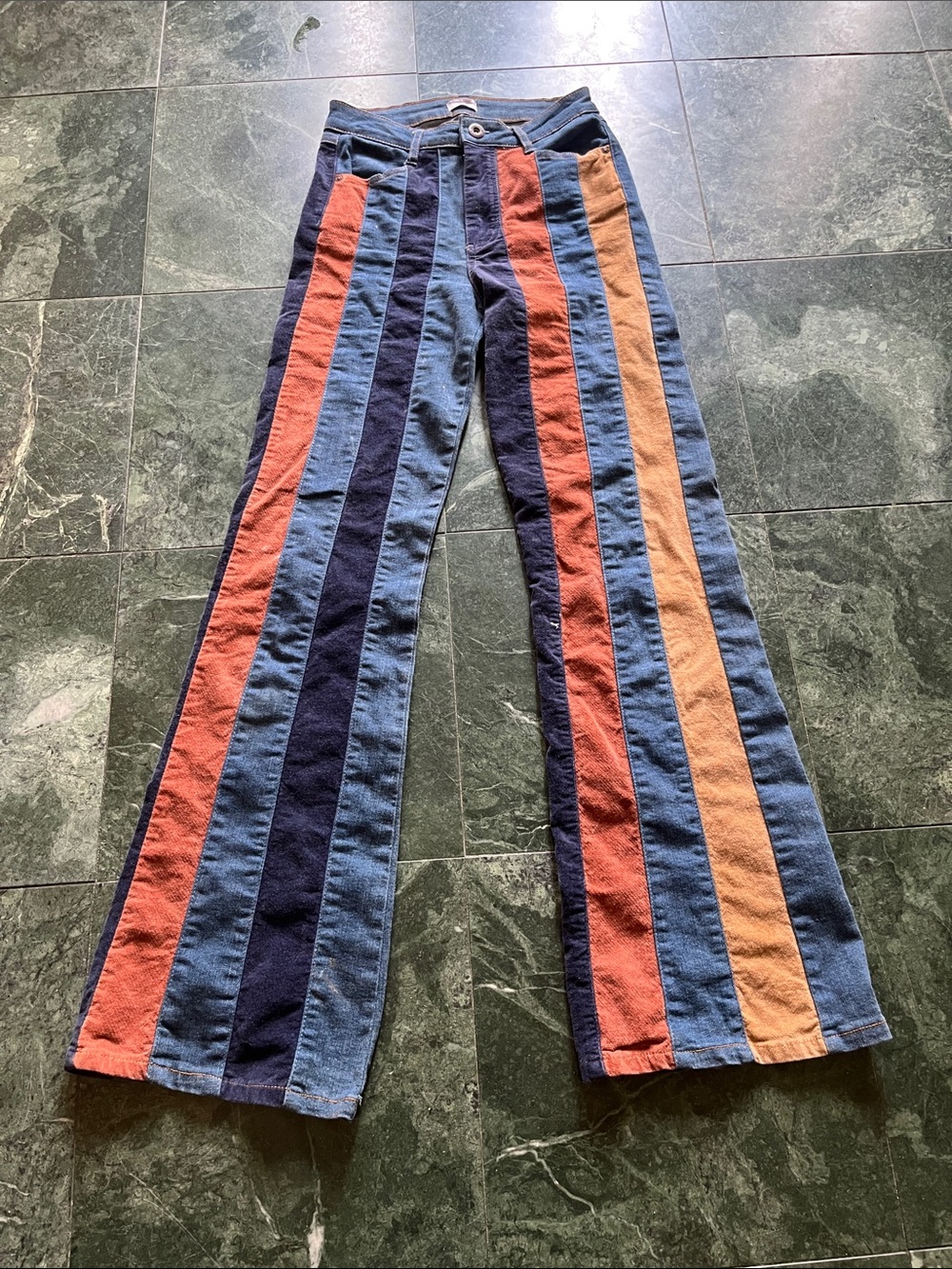 Women’s Multicolor Vertical-Stripe Bootcut Jeans - Blue, Navy, Rust, Tan